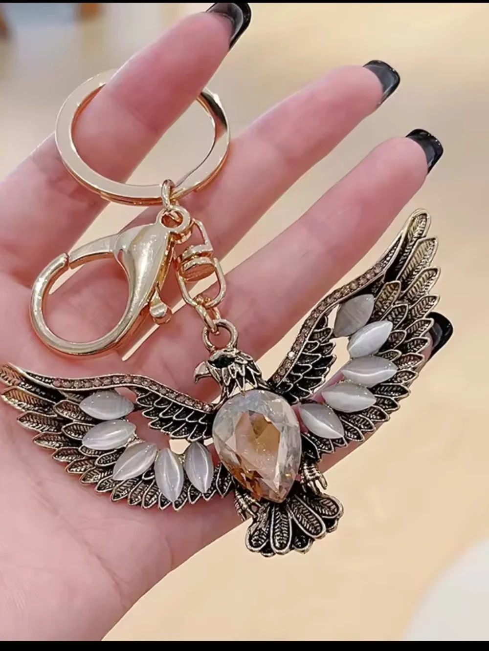 Gold-Tone Crystal Eagle Keychain Charm - Fashion Women Accessories